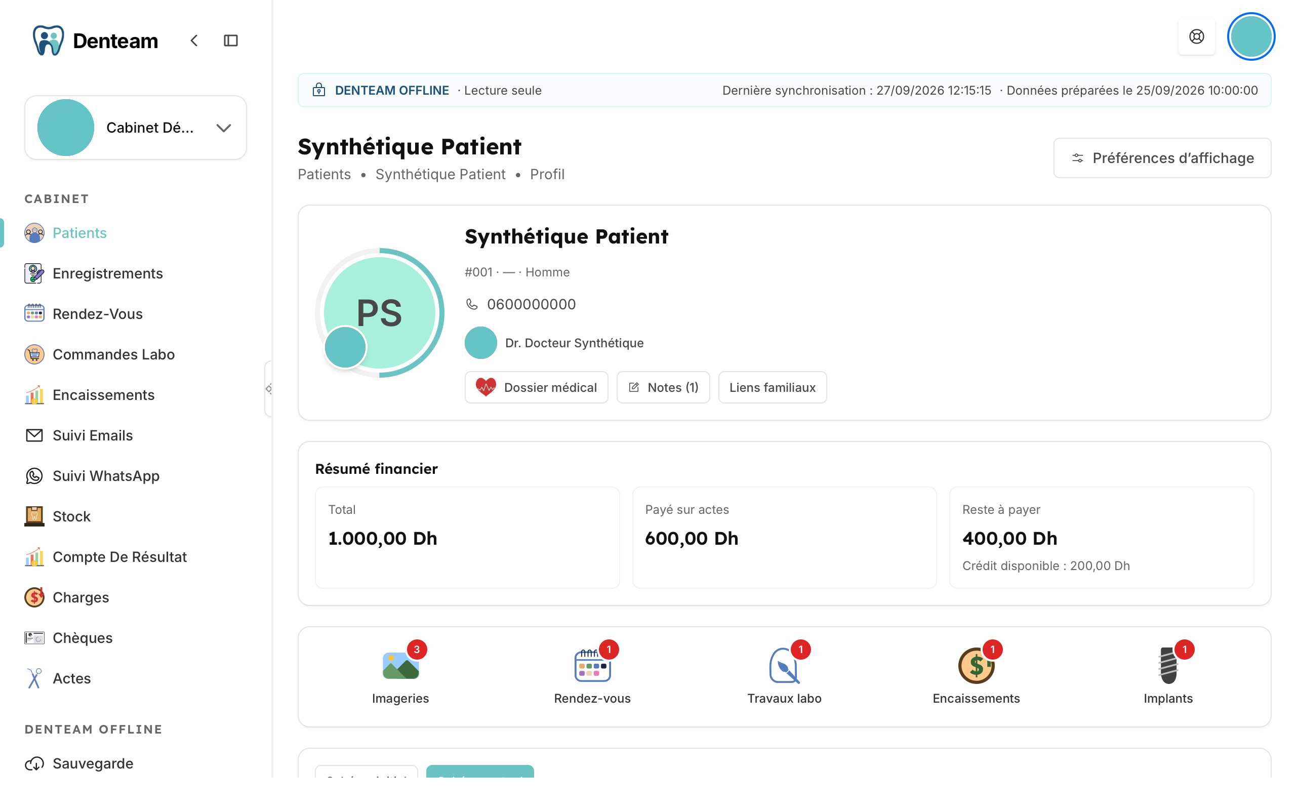 Consultez le dossier patient et les informations sauvegardées, en lecture seule.